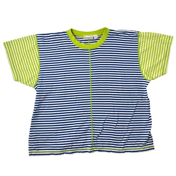 Elisabeth by Liz Claiborne Tops - VNTG Liz Claiborne Lime/Royal Blue Striped Cotton Tshirt 80s Colorblock sz 2